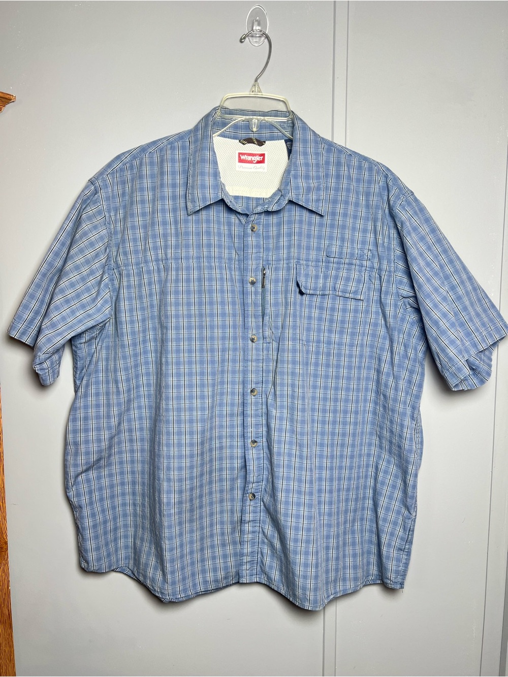 Wrangler Men’s 2XL Blue Plaid Short Sleeve Button Up Shirt Western Cowboy Rodeo